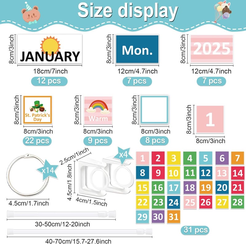 EggSun 96 Cards Classroom Bulletin Board Decorations Set for Teachers,Flip Calendar with Holder for Classroom,Adjustable Calendar,Preschool Elementary Home Decor Supplies（Rainbow） - Image 3